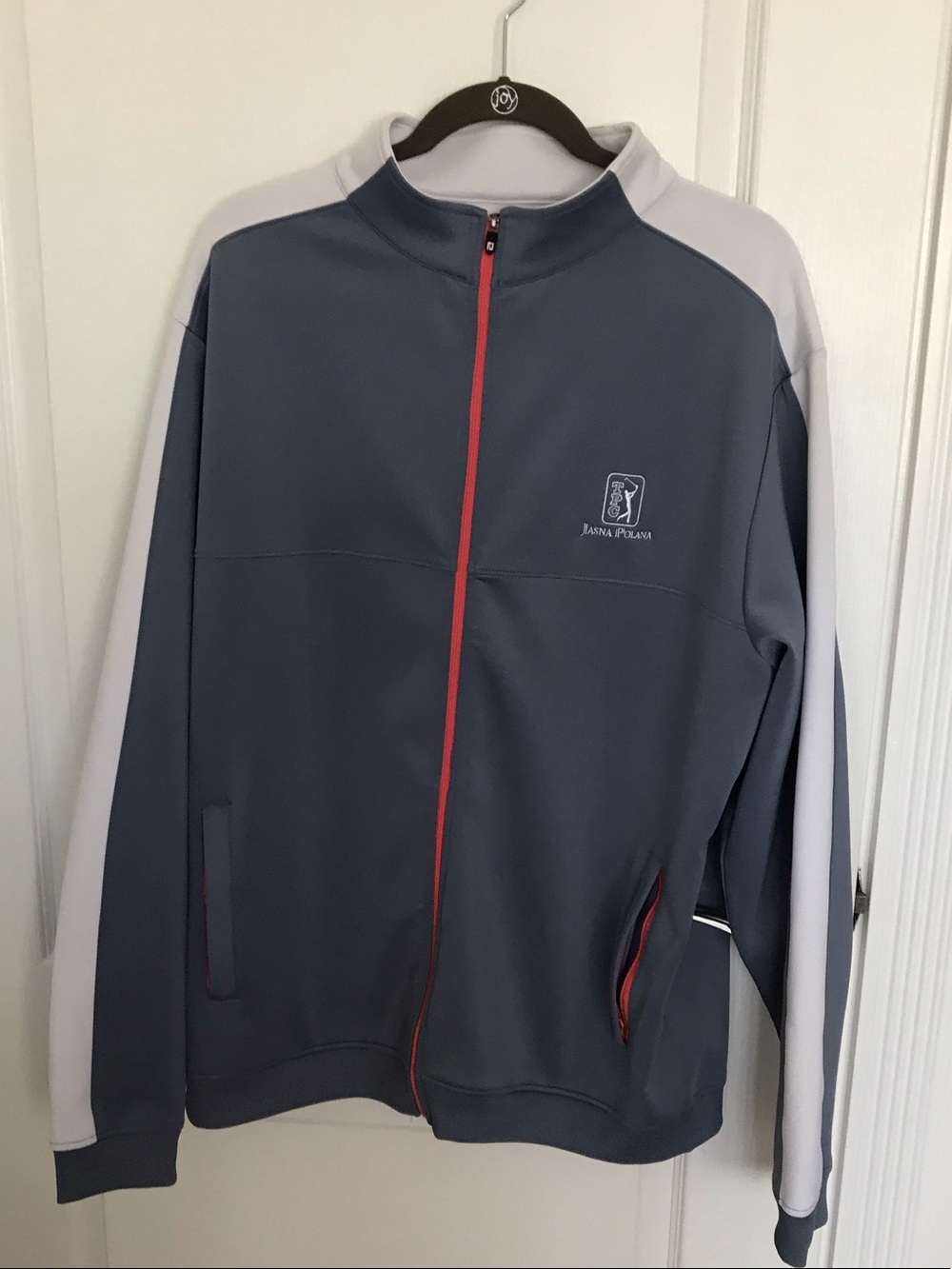 FootJoy Slate Blue and White Lightweight Full-Zip Jacket with Red Trim